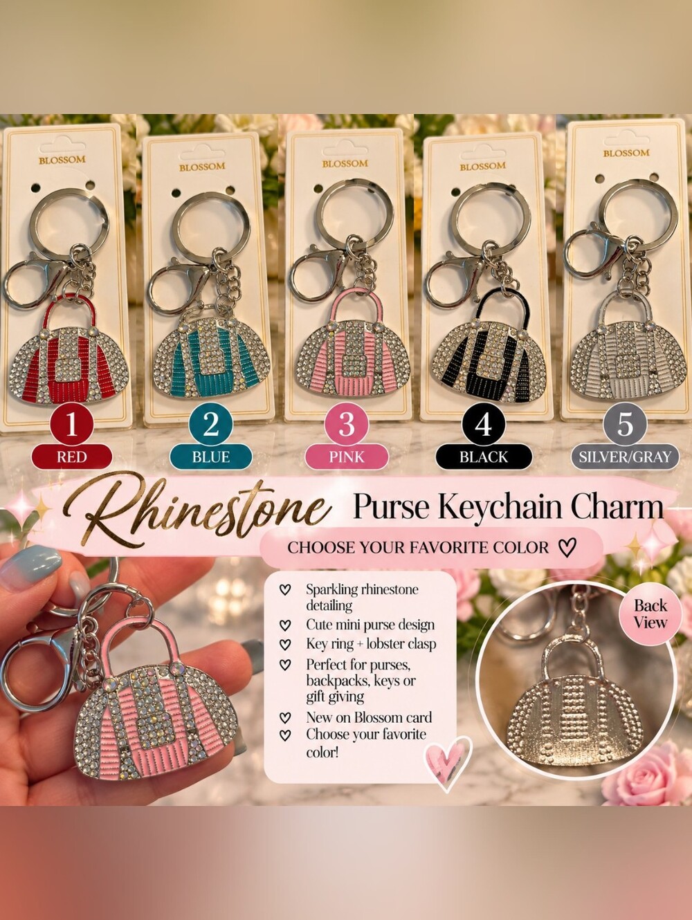 ✨ Rhinestone Purse Keychain Charms – Choose Your Favorite Color